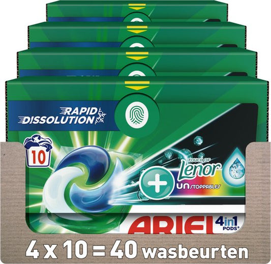 Ariel 4in1 Wasmiddel Pods Color Lenor Unstoppables 4x 10 stuks - 4x 215 Gram