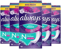 5x Always Daily Fresh Inlegkruisjes Normal 74 stuks
