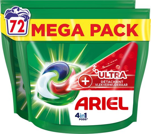 Ariel 4in1 Wasmiddel Pods + Ultra Vlekverwijderaar - 72 Capsules