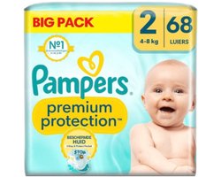 Pampers Premium Protection luiers - Maat 2 (4-8kg) - 68 luiers - Stop & Protect - Inclusief een toplaag om vocht bij de huid weg te houden - Navelvriendelijke pasvorm (tot maat 3) - Zachte en uitrekbare zijkanten