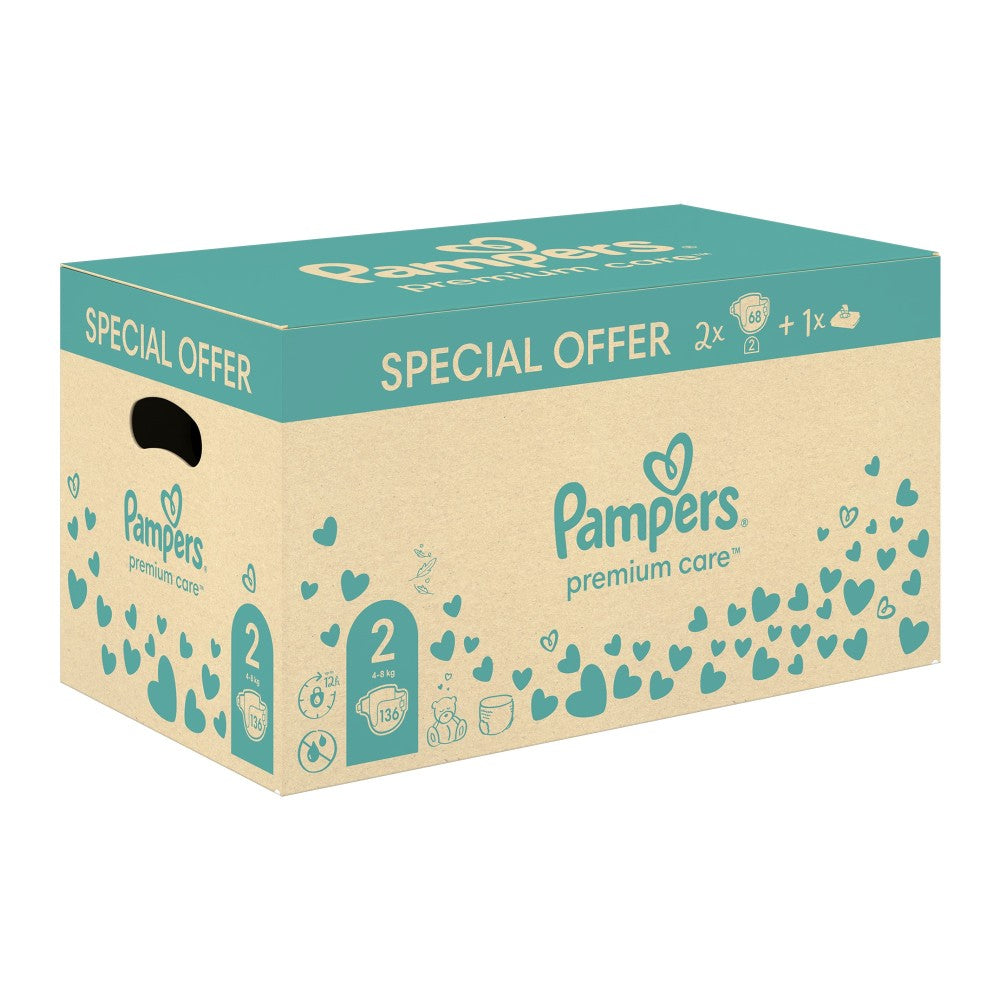 Pampers Premium Care - Luiers - Size 2 - 4-8kg - + 1 Doekjes - 136 Stuks