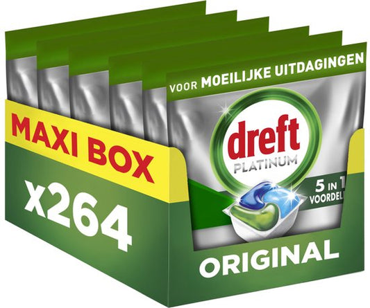 Dreft Platinum All In One Vaatwastabletten - Original - 264 Capsules - Maxi Box