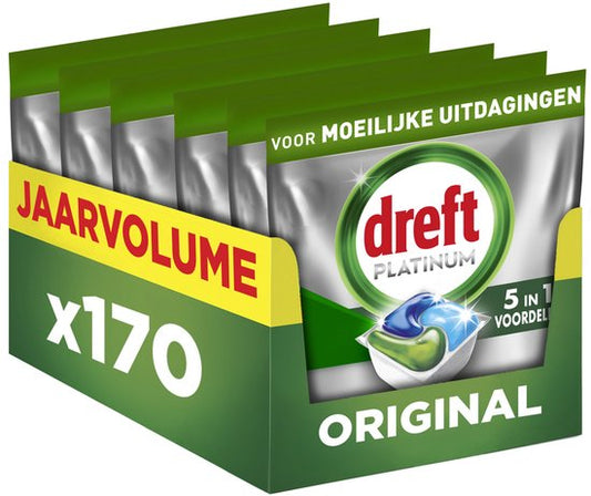 Dreft Platinum All In One Vaatwastabletten - Original - 170 Capsules - Jaarvolume
