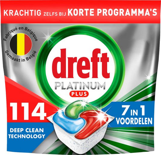 Dreft Platinum Plus All In One Vaatwasmiddel - Deep Clean Fresh Herbal Breeze - Voordeelverpakking 114 Vaatwastabletten