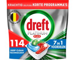Dreft Platinum Plus All In One Vaatwasmiddel - Deep Clean Fresh Herbal Breeze - Voordeelverpakking 114 Vaatwastabletten