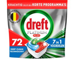 Dreft Platinum Plus All In One Vaatwasmiddel - Deep Clean Fresh Herbal Breeze - 72 Vaatwastabletten
