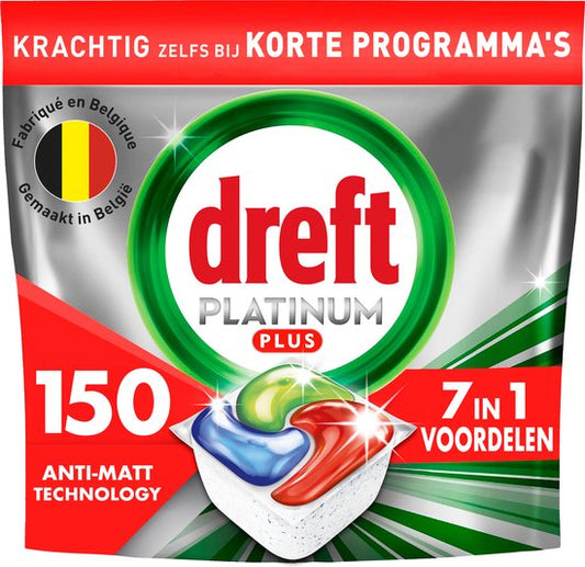 Dreft Platinum Plus All In One Vaatwasmiddel - Anti-Dofheidstechnologie - 150 Vaatwastabletten