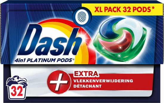 Dash Wasmiddelcapsules 4in1 Pods +Extra Vlekkenverwijderaar 32 stuks