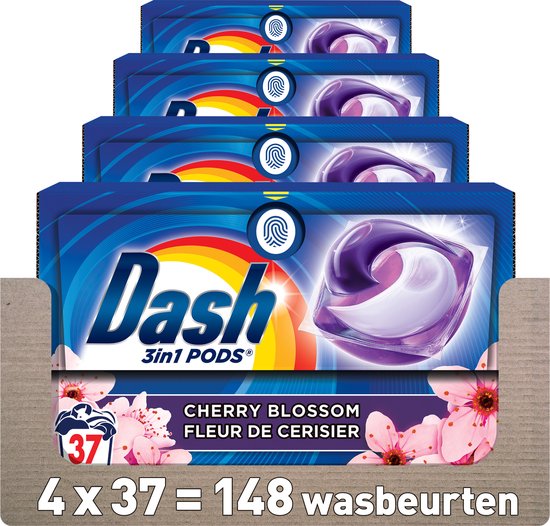 Dash 3in1 PODS - Kersenbloesem - Wasmiddelcapsules - Voordeelverpakking 4 x 37 Wasbeurten