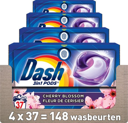 Dash 3in1 PODS - Kersenbloesem - Wasmiddelcapsules - Voordeelverpakking 4 x 37 Wasbeurten