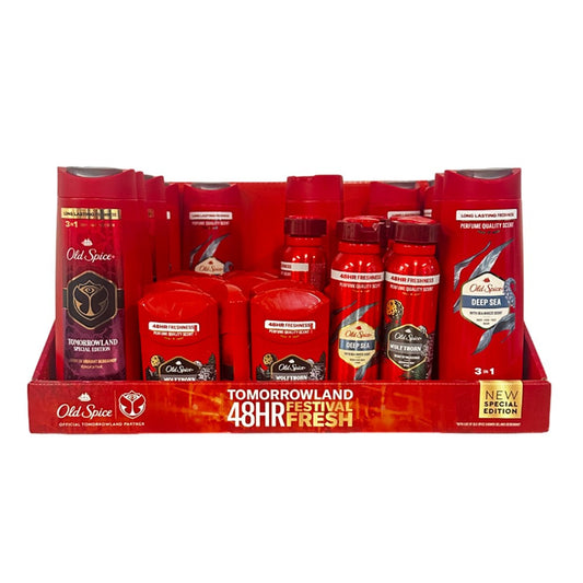 Old Spice - Display - Douchegel + Shampoo + Deodorant Spray/Stick - 10 Assortimenten - Tomorrowland Special Edition - 38 Stuks