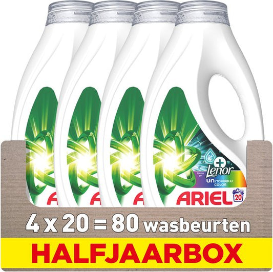 Ariel Vloeibaar Wasmiddel +Touch Van Lenor Unstoppables Color - 4 x 20 Wasbeurten