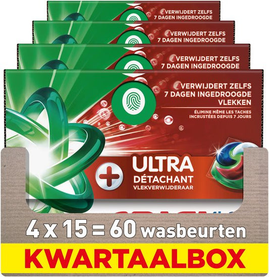 Ariel 4in1 Wasmiddel Pods +Ultra Vlekverwijderaar - 4 x 15 Wasbeurten