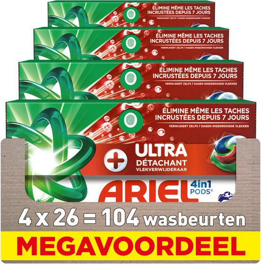 Ariel 4in1 Wasmiddel Pods +Ultra Vlekverwijderaar - 4 x 26 Wasbeurten