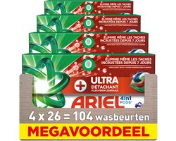 Ariel 4in1 Wasmiddel Pods +Ultra Vlekverwijderaar - 4 x 26 Wasbeurten
