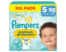 Pampers Premium Protection luiers - Maat 5 (11-16kg) - 92 luiers - Inclusief een toplaag om vocht bij de huid weg te houden - Zachte en uitrekbare zijkanten - Maat 5