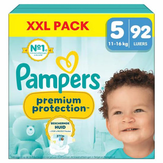 Pampers Premium Protection luiers - Maat 5 (11-16kg) - 92 luiers - Inclusief een toplaag om vocht bij de huid weg te houden - Zachte en uitrekbare zijkanten - Maat 5