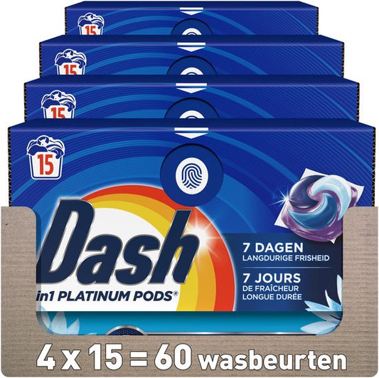 Dash 4in1 Platinum Wasmiddel Pods Zeebries - 4 x 15 wasbeurten