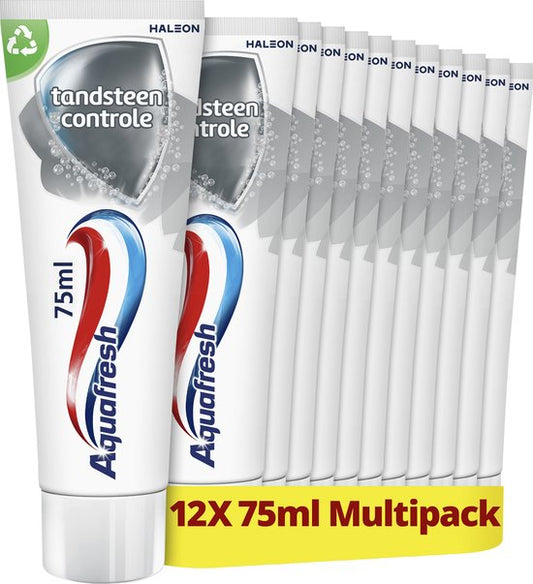 Aquafresh Tandsteen Controle – Tandpasta – Gezonde tanden – Recyclebare tube & dop – Voordeelverpakking 12×75 ml