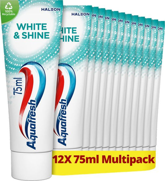 Aquafresh White & Shine - Tandpasta - Voordeelverpakking - Whitening - 12x75ml