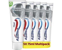 Aquafresh Tandsteen Controle Tandpasta voor gezonde tanden voordeelverpakking 5x75ml, recyclebare plastic tube en dop