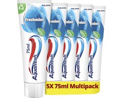 Aquafresh Freshmint 3in1 tandpasta voor een frisse adem voordeelverpakking 5 x 75ml, recyclebare plastic tube en dop