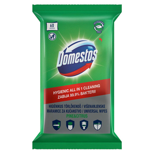 Domestos - Allesreiniger - Doekjes - Universal Wipes - Green Lemon - 60 Stuks