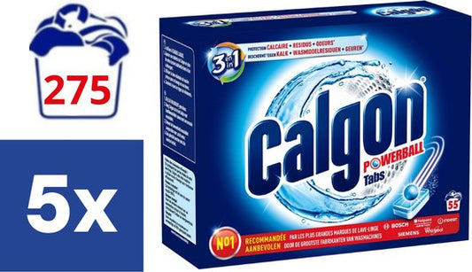 Calgon 3 in 1 Powerball Tabs Wasmachine Reiniger en Anti kalk - 55 Tabletten x5