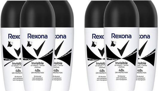 6x Rexona Deo Roll-on – Invisible Black & White 50 ml
