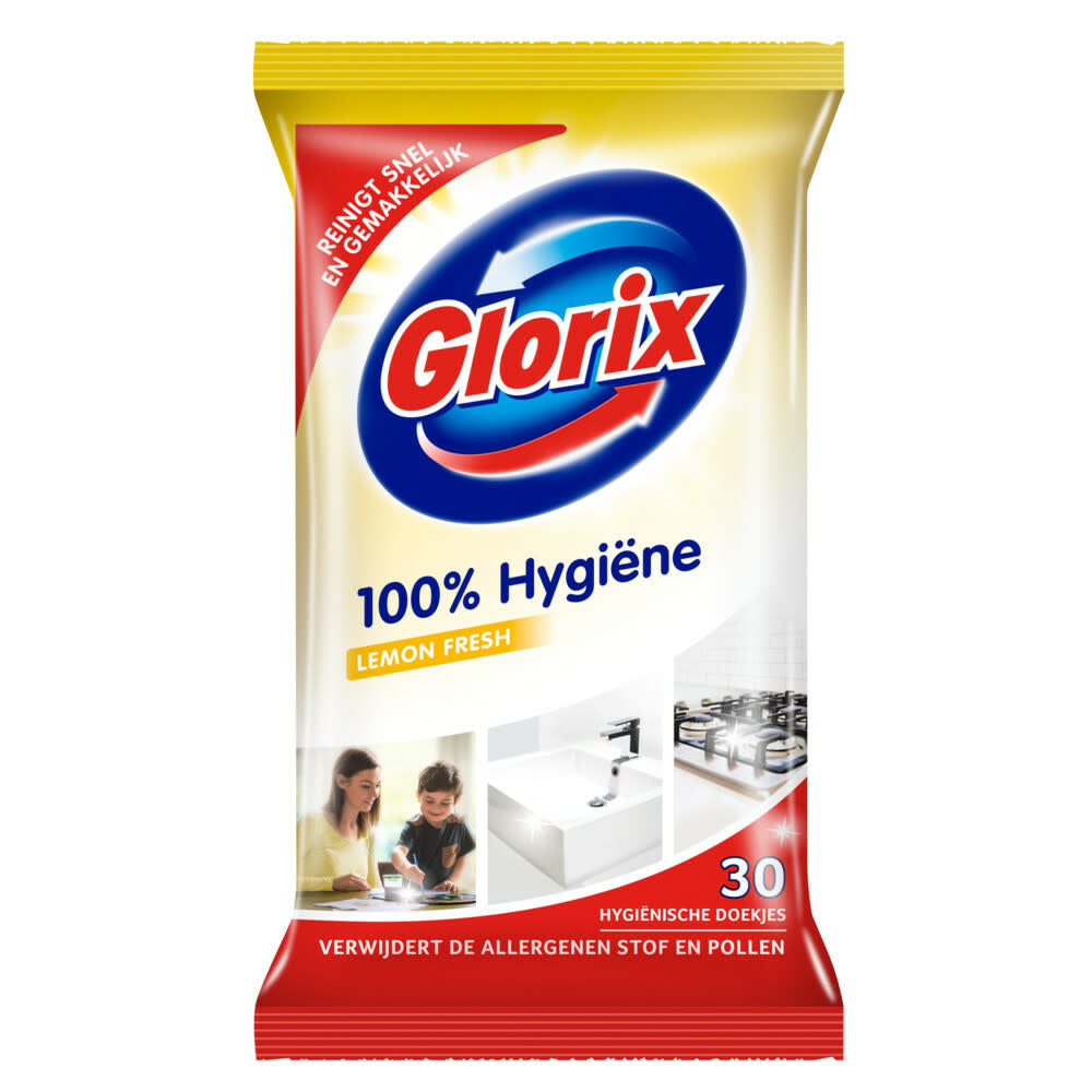 Glorix - Allesreiniger - Doekjes - 100% Hygene - Lemon - 30 Stuks