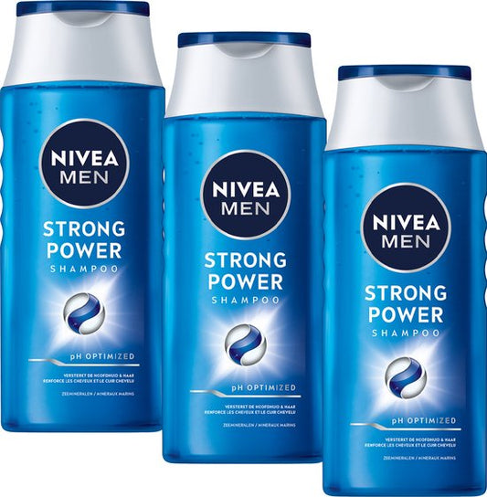 NIVEA MEN Strong Power Shampoo - 3 x 250 ml - Voordeelverpakking