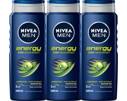 NIVEA MEN Energy Douchegel - 3 x 500 ml - Voordeelverpakking