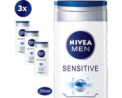 NIVEA MEN Sensitive Douchegel - 3 x 250 ml - Voordeelverpakking
