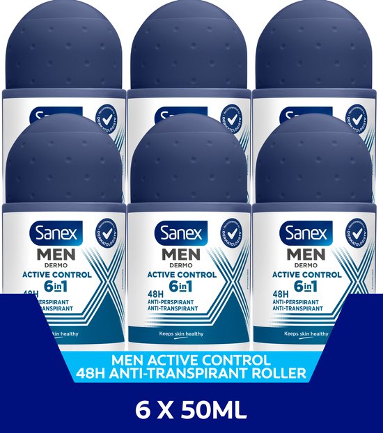 Sanex Men Active Control Deodorant Anti-Transpirant Roller 6 x 50ml - Voordeelverpakking