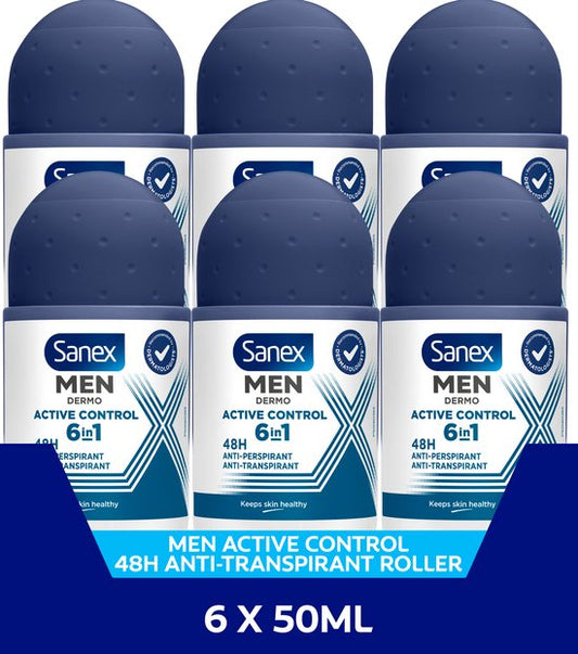 Sanex Men Active Control Deodorant Anti-Transpirant Roller 6 x 50ml - Voordeelverpakking