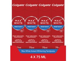 Colgate Max White Instant Whitening Tandpasta - 4 x 75ml - Voor Witte Tanden - Voordeelverpakking