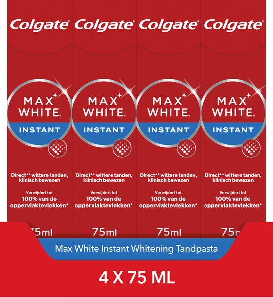 Colgate Max White Instant Whitening Tandpasta - 4 x 75ml - Voor Witte Tanden - Voordeelverpakking