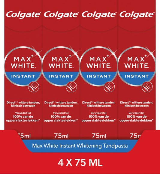 Colgate Max White Instant Whitening Tandpasta - 4 x 75ml - Voor Witte Tanden - Voordeelverpakking