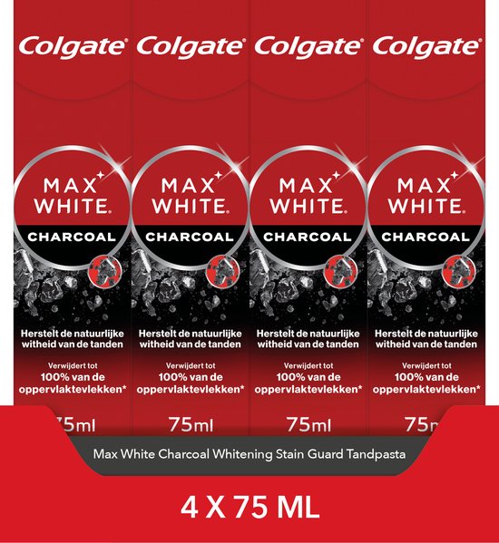 Colgate Max White Charcoal Whitening Tandpasta - 4 x 75 ml - Voor Witte Tanden - Voordeelverpakking