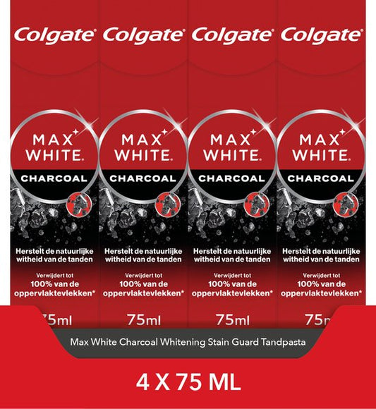 Colgate Max White Charcoal Whitening Tandpasta - 4 x 75 ml - Voor Witte Tanden - Voordeelverpakking