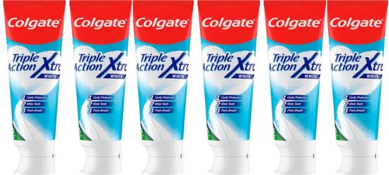 Colgate Triple Action Whitening tandpasta - 6x75ml - Voor Witte Tanden - Voordeelverpakking