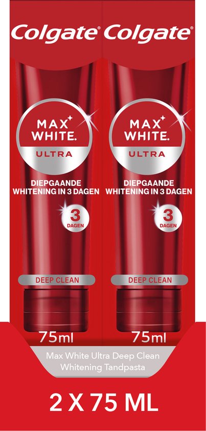 Colgate Max White Ultra Deep Clean Whitening Tandpasta - 2 x 75 ml - Voor Witte Tanden - Voordeelverpakking