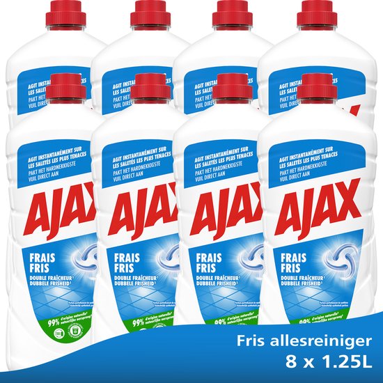 Ajax Fris Allesreiniger - 8 x 1.25L - Multi-Oppervlakken Reiniger - Voordeelverpakking