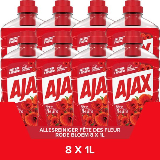 Ajax Allesreiniger Fête des Fleur Rode Bloem - 8 x 1L - Multi-Oppervlakken Allesreiniger - Voordeelverpakking