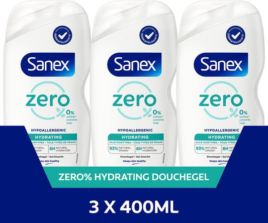 Sanex Zero% Hypoallergenic Hydrating Douchegel - 3 x 400ml - Voordeelverpakking