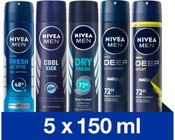 NIVEA Deodorant Spray Mix Set - 5 Unieke NIVEA Geuren - Voordeelverpakking - 5 Stuks