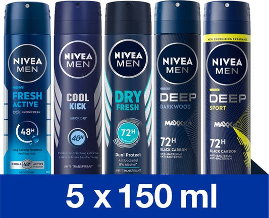 NIVEA Deodorant Spray Mix Set - 5 Unieke NIVEA Geuren - Voordeelverpakking - 5 Stuks