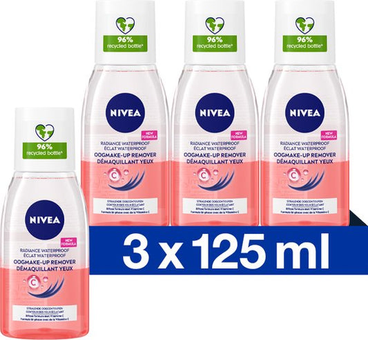 NIVEA Verzorgende Oogmake-up Remover - Geschikt voor waterproof make-up - Gezichtsreiniger Met Vitamine C - 3x125 ml
