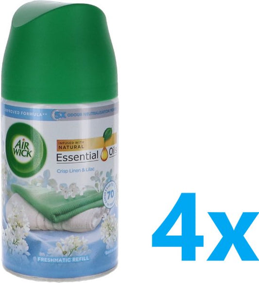 Airwick Freshmatic Navul Crisp Linen & Lilac - 4 x 250 ml - Voordeelverpakking