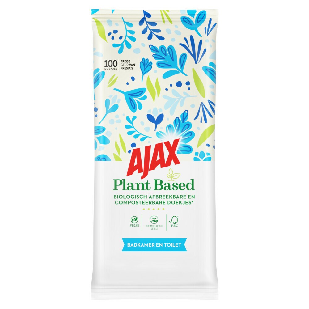 Ajax - Reinigingsdoekjes - Plant Based - Badkamer & Toilet - 100 Stuks